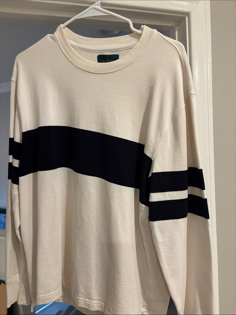 J. Crew Cream Crewneck Sweater with Navy Stripes